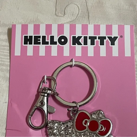 Sanrio Hello Kitty Face Pave 3D Bling Key Chain Silver Finish 2025 - Picture 3 of 12